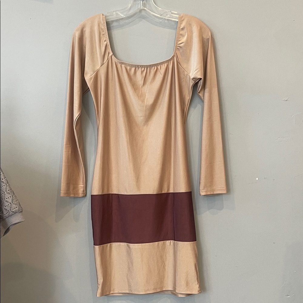 Fitted Tan and Brown Women's Dress